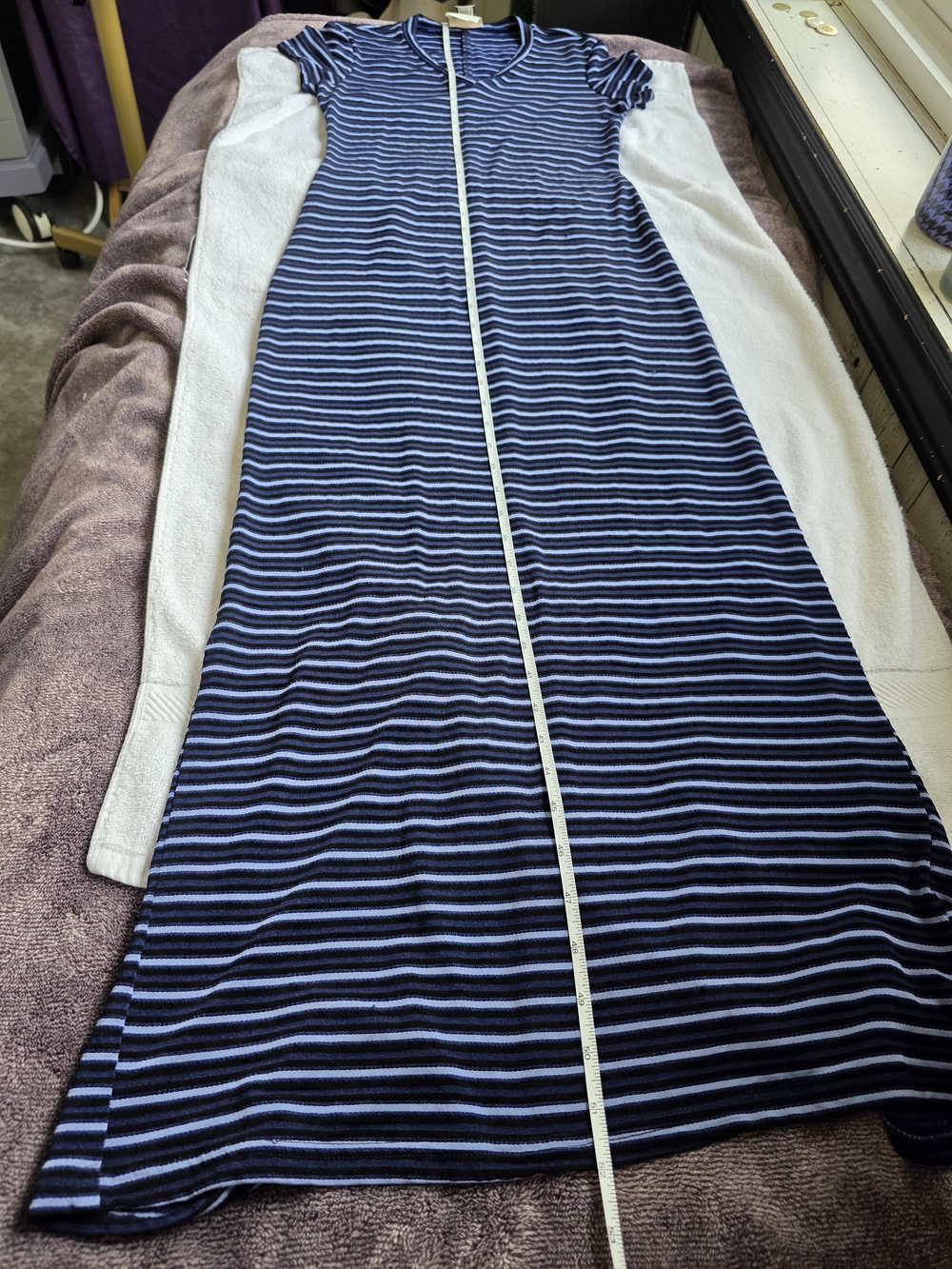 Smart Set Y2K Blue Striped Maxi Dress XS Stretch V-Neck Made in Canada Going Out - Picture 14 of 14